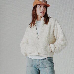 Lucky Brand Sherpa 1/2 Zip Pullover in White CapGray Size L
